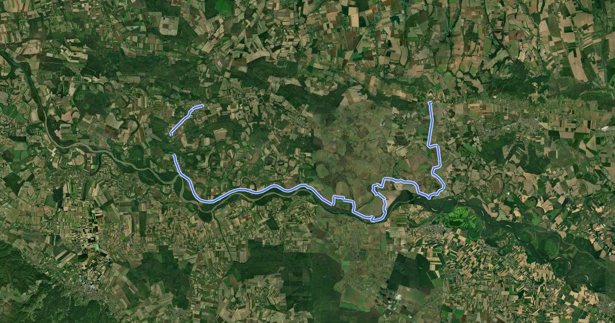 Маршрут K (Diósviszló – Drávapalkonya – Mailáthpuszta – Vejti, kikötő – Drávasztára – Sellye, vá.) на спутниковом снимке