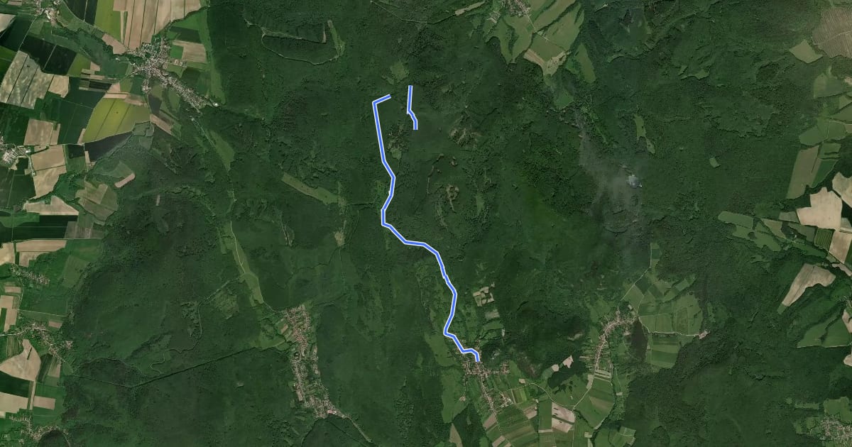 Маршрут K+ (Füzér – Országhatár - OKT) на спутниковом снимке