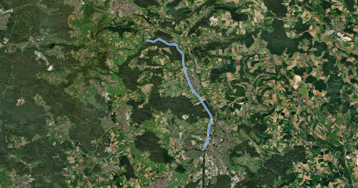 Маршрут König-Ludwig-Radweg на спутниковом снимке