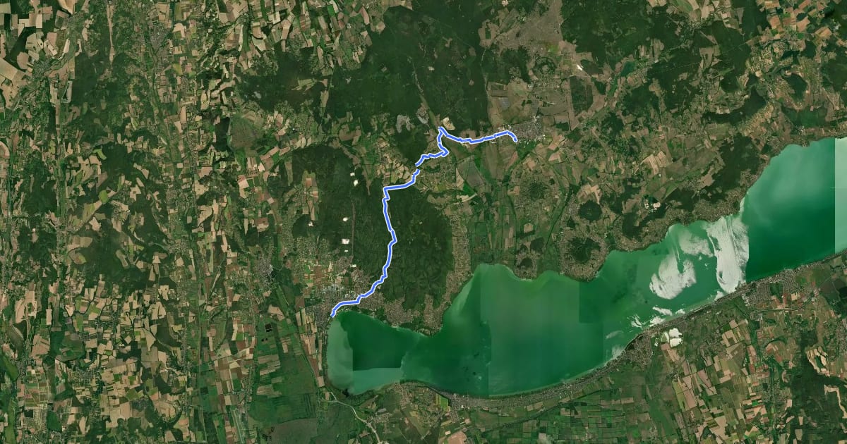 Маршрут K, OKT 04. (Keszthely – Tapolca) на спутниковом снимке