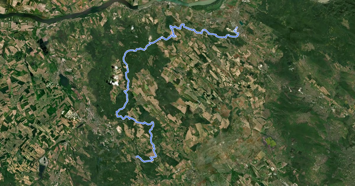 Маршрут K, OKT 11. (Szárliget, vá. – Mogyorósbánya – Dorog, vá.) на спутниковом снимке