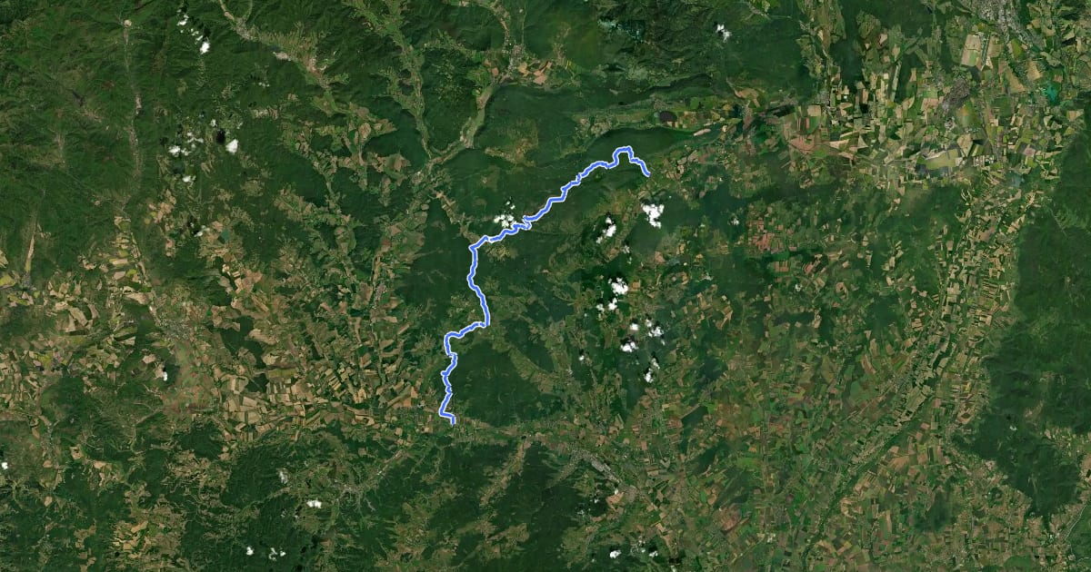 Маршрут K, OKT 24. (Putnok – Aggtelek – Bódvaszilas) на спутниковом снимке