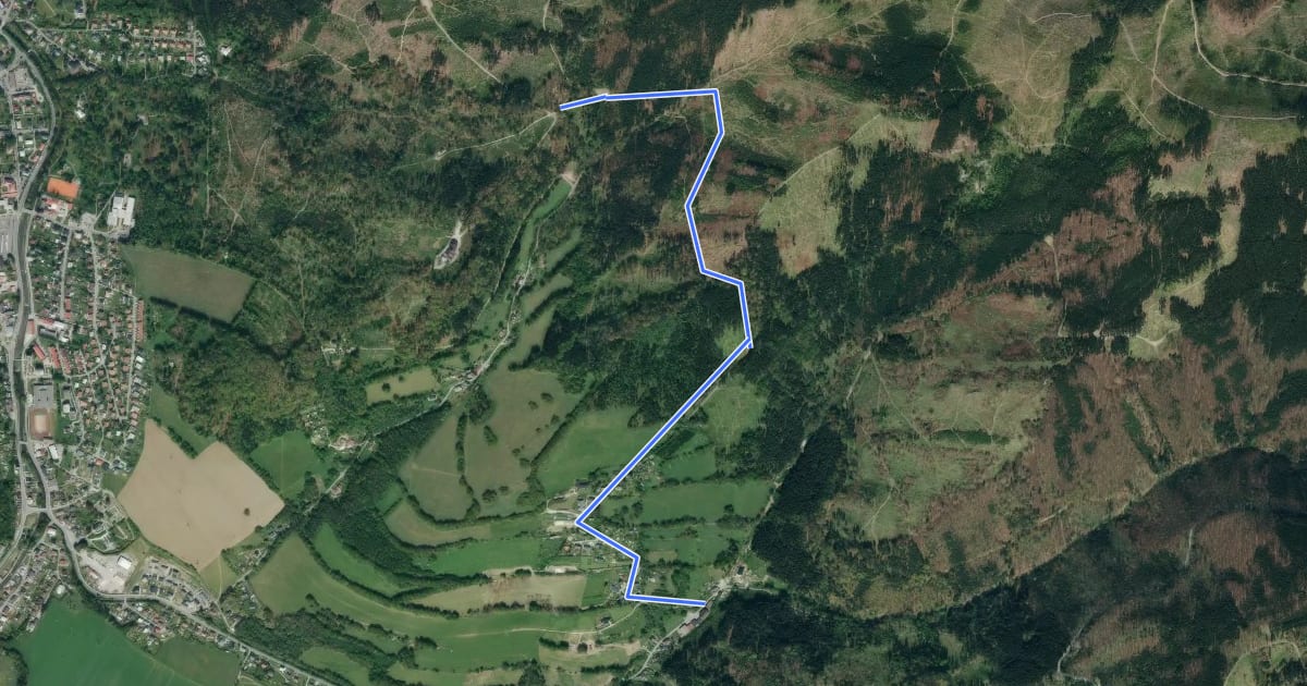 Маршрут [Ž] Křížový vrch - Mýtinka на спутниковом снимке