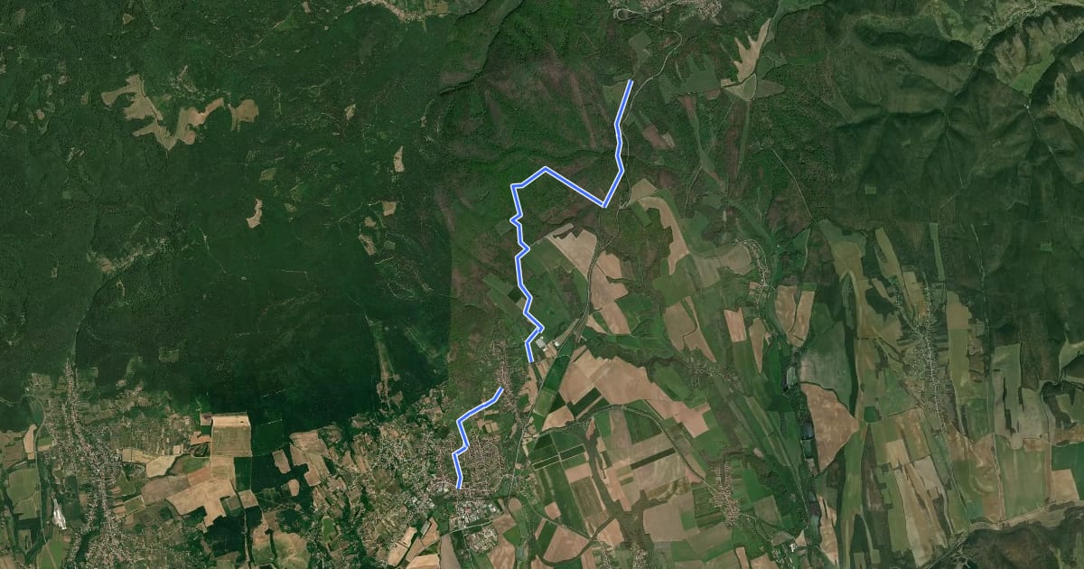 Маршрут K+ (Pécsvárad – Rockenbauer Pál sírja – Zengővárkony – RPDDK) на спутниковом снимке