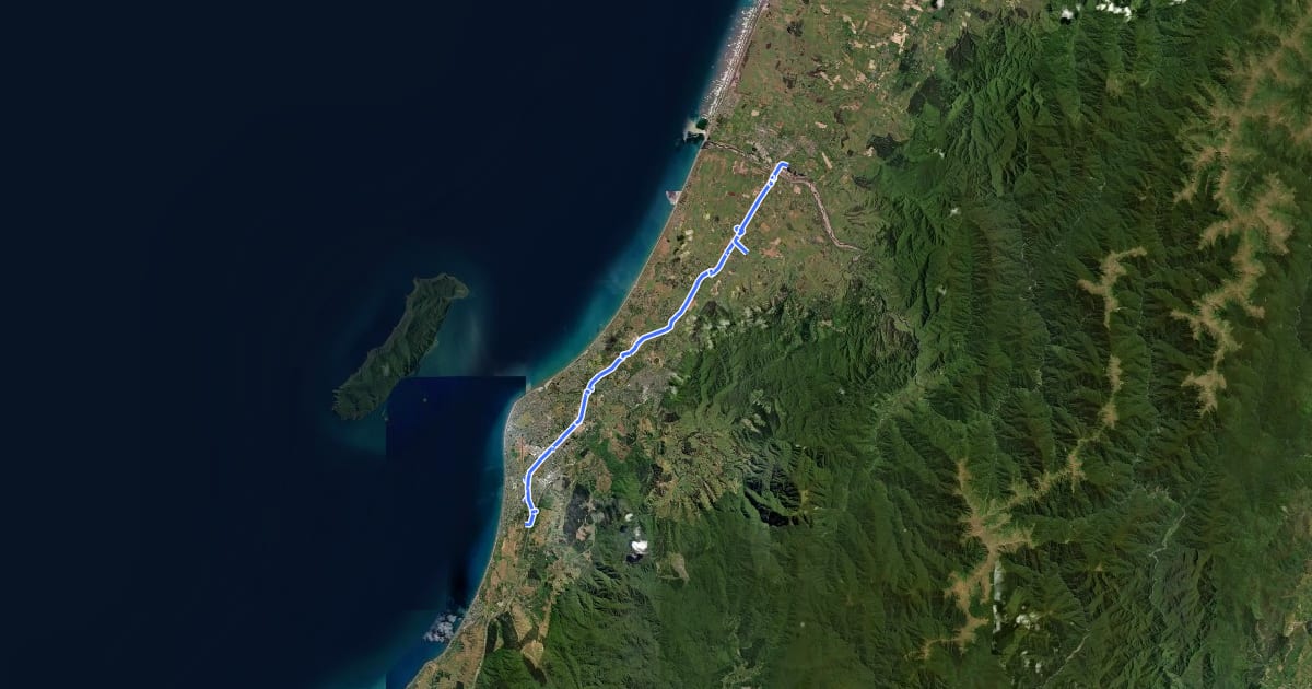 Маршрут Kāpiti Cycle Route на спутниковом снимке