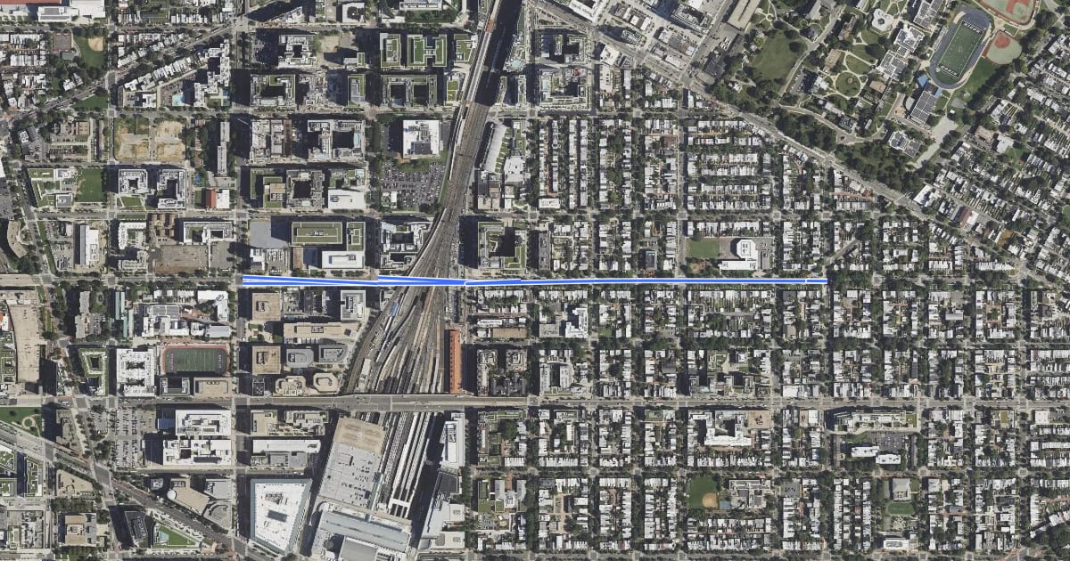 Маршрут K Street Northeast на спутниковом снимке