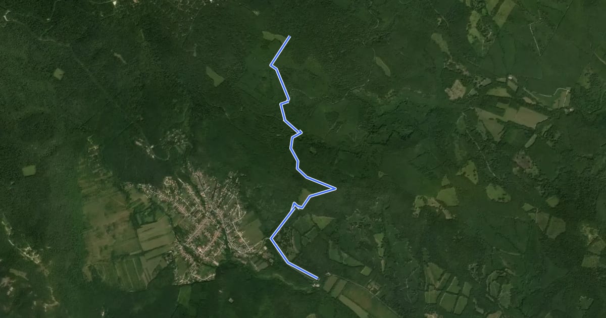 Маршрут K+ (Szurdoki autóparkoló – Kopasz-hegyi-nyereg – Dobogókő, elágazás) на спутниковом снимке