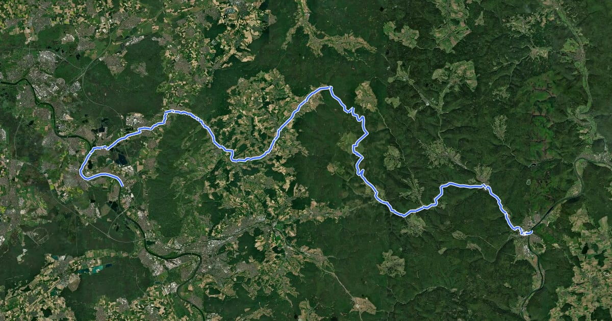 Маршрут Kahltal-Spessart-Radwanderweg на спутниковом снимке