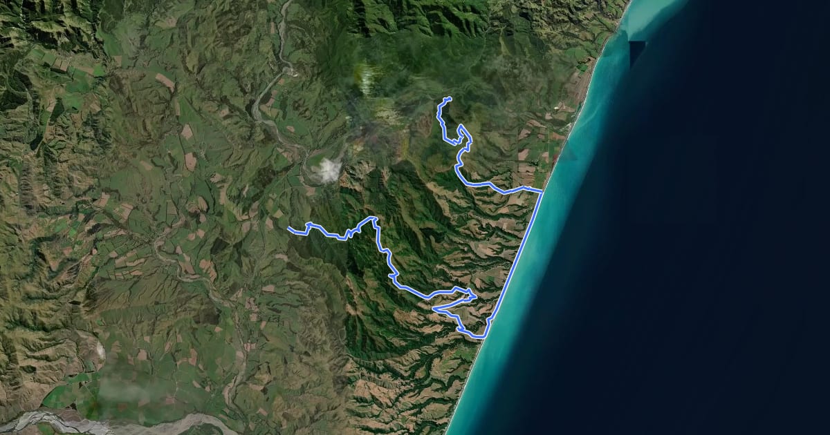 Маршрут Kaikoura Coast Track на спутниковом снимке