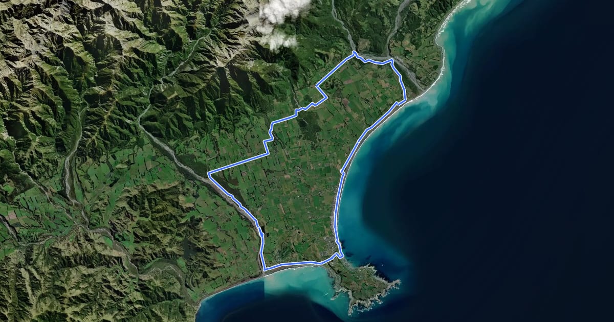 Маршрут Kaikoura Trail на спутниковом снимке