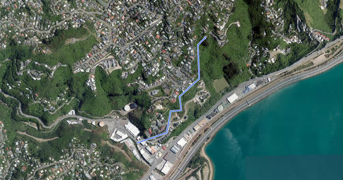 Маршрут Kaiwharawhara Bridleway на спутниковом снимке