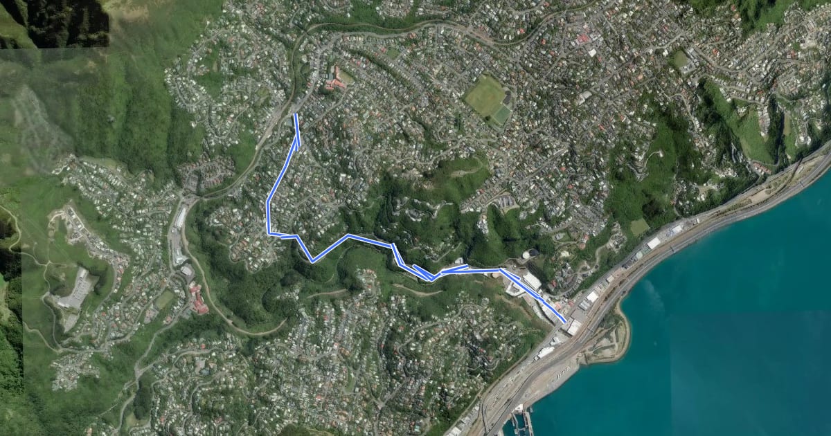 Маршрут Kaiwharawhara Cycleway на спутниковом снимке