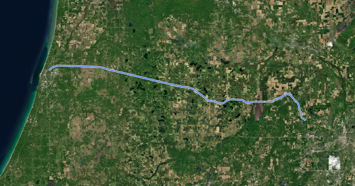 Маршрут Kal-Haven Trail на спутниковом снимке