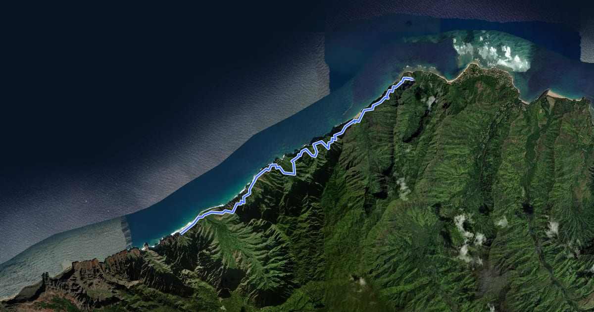 Маршрут Kalalau Trail на спутниковом снимке
