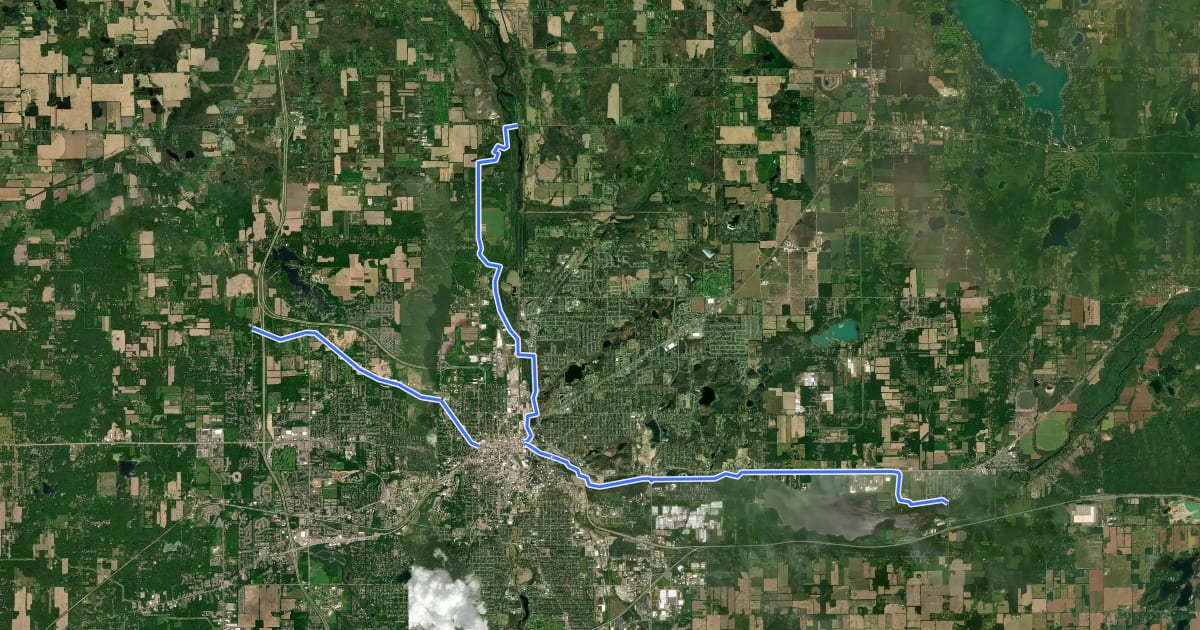 Маршрут Kalamazoo River Valley Trail на спутниковом снимке