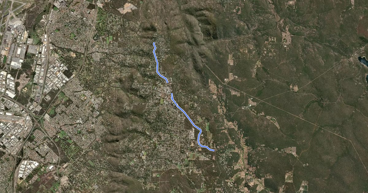 Маршрут Kalamunda Railway Heritage Trail на спутниковом снимке