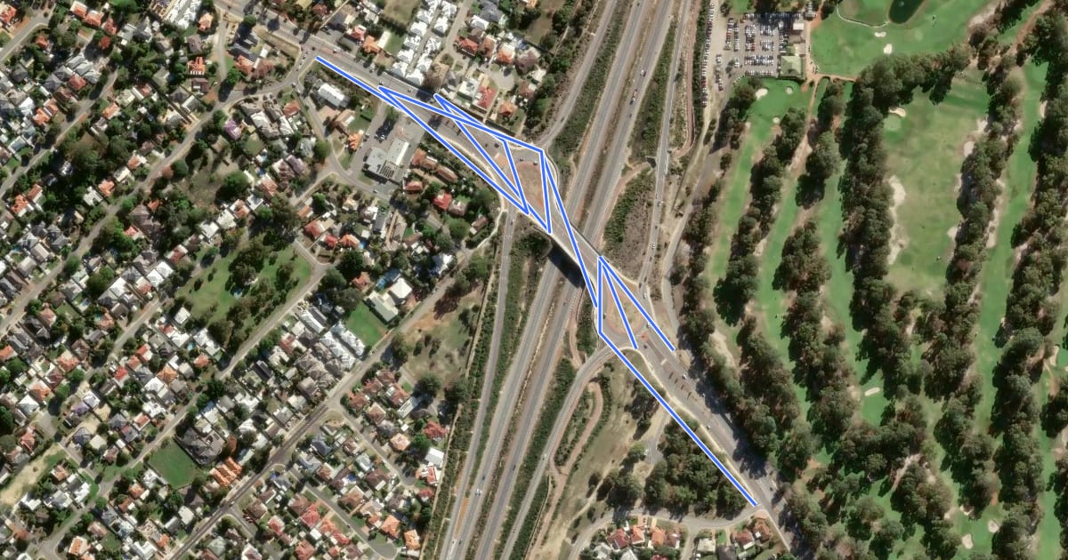 Маршрут Kalamunda Road Shared Path на спутниковом снимке