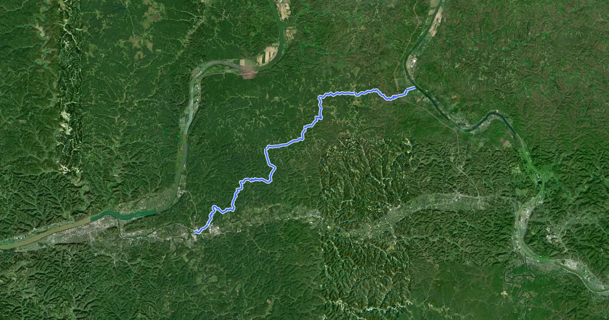 Маршрут Kanawha Trace на спутниковом снимке
