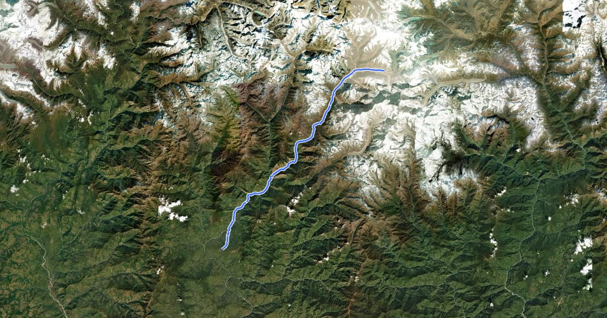 Маршрут Kanchendjunga 2: Taplejung - Base Camp на спутниковом снимке