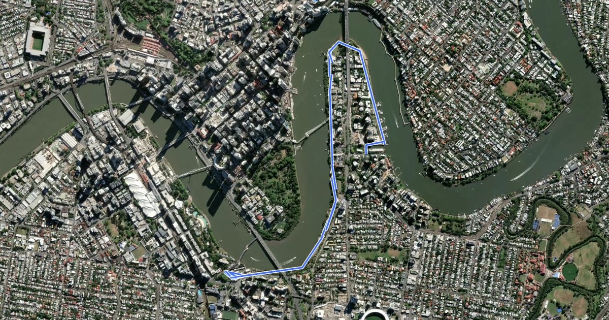 Маршрут Kangaroo Point Bikeway на спутниковом снимке