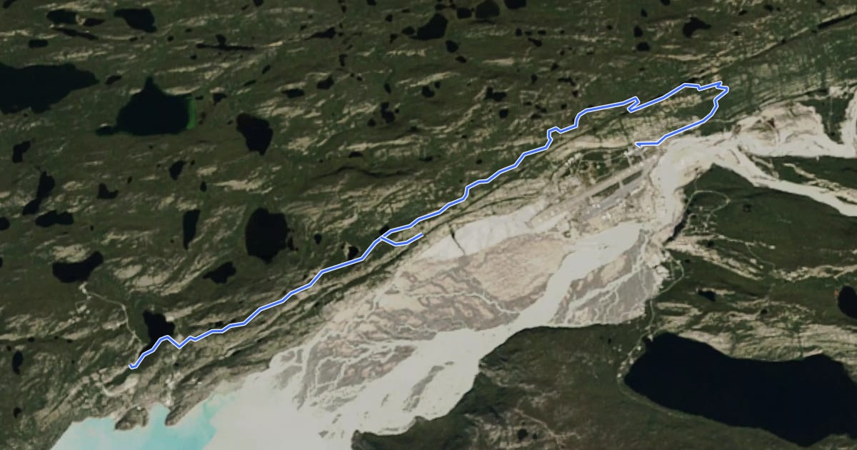 Маршрут Kangerlussuaq Ridge Trail на спутниковом снимке