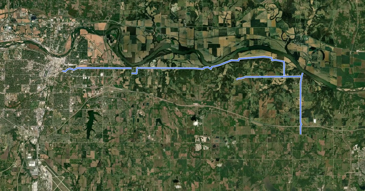 Маршрут Kansas Capitols Trail на спутниковом снимке