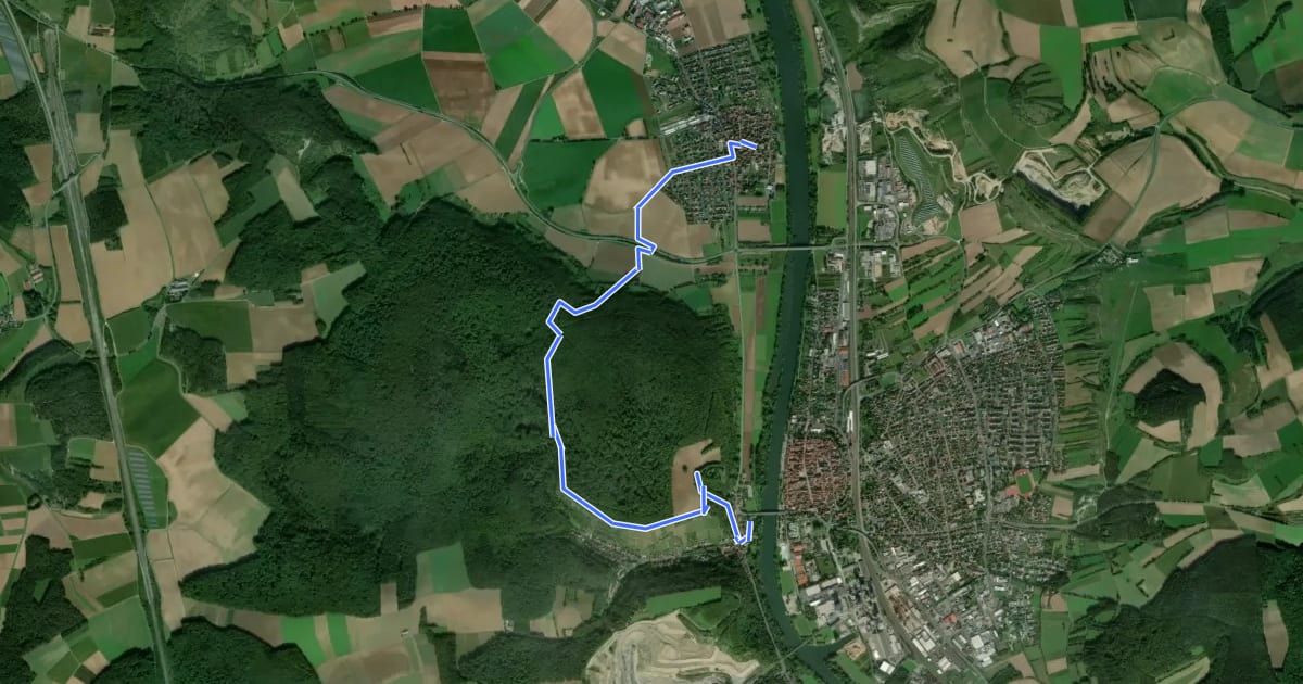 Маршрут Karlstadt Wanderweg K2 на спутниковом снимке