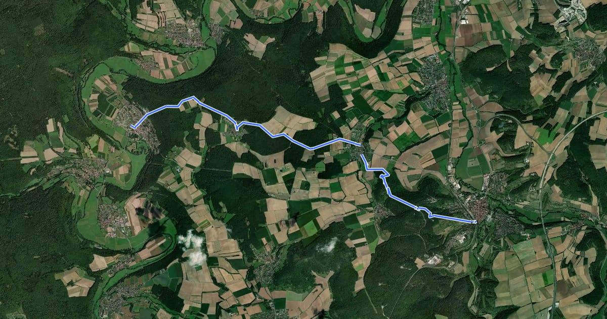 Маршрут Karolingerweg Variante über Münnerstadt на спутниковом снимке