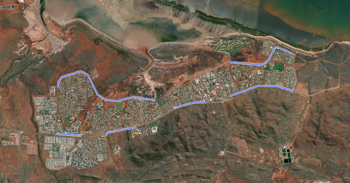 Маршрут Karratha Loop на спутниковом снимке