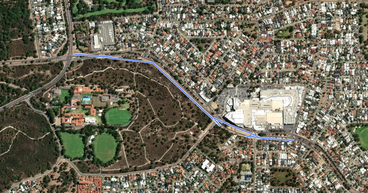 Маршрут Karrinyup Road Shared Path на спутниковом снимке