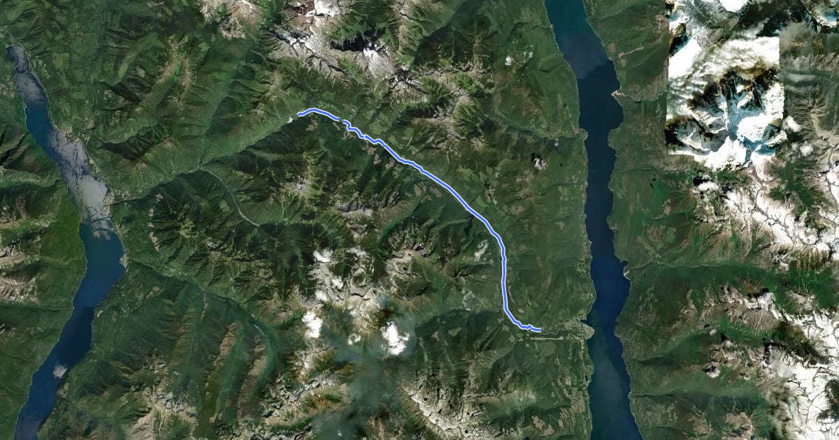 Маршрут Kaslo Wagon Road Historic Trailway на спутниковом снимке