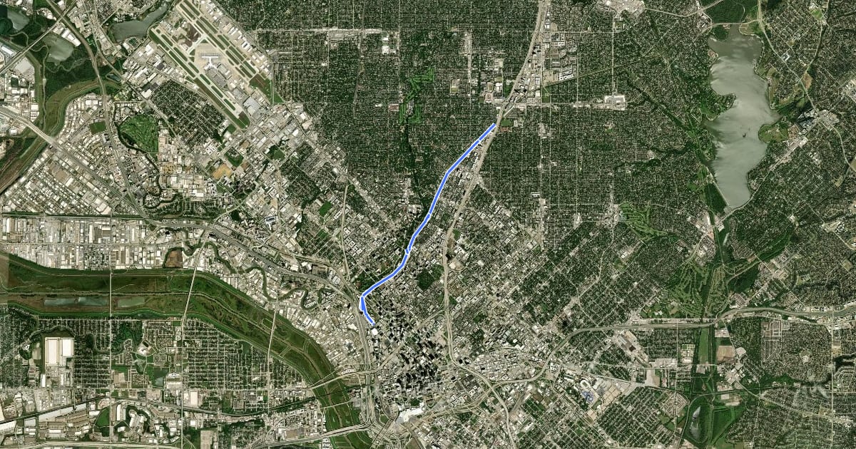 Маршрут Katy Trail на спутниковом снимке