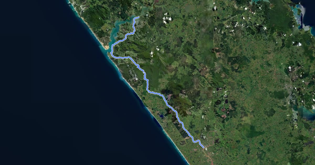 Маршрут Kauri Coast Cycleway на спутниковом снимке