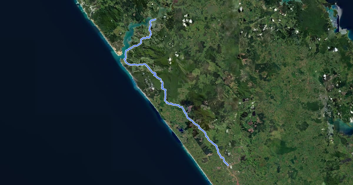 Маршрут Kauri Coast TA Cycleway на спутниковом снимке
