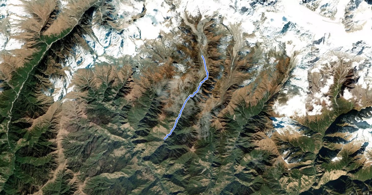 Маршрут Kedarnath на спутниковом снимке