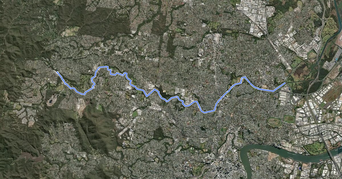 Маршрут Kedron Brook Bikeway на спутниковом снимке