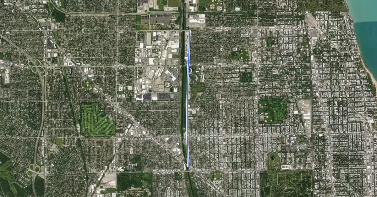 Маршрут Kedzie Avenue на спутниковом снимке