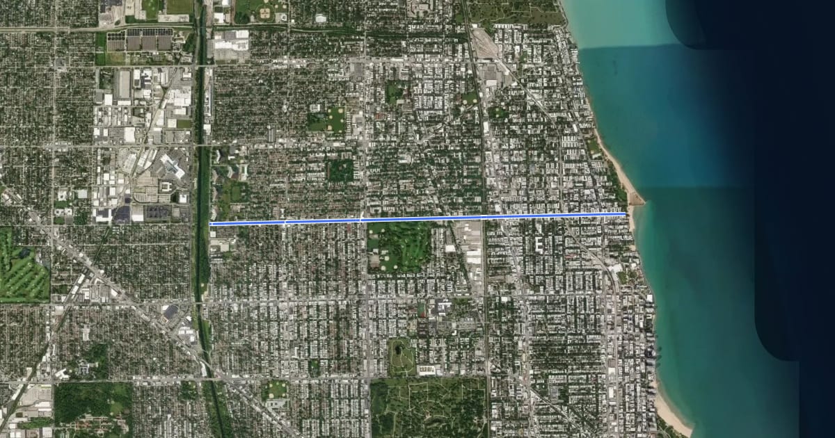 Маршрут Kedzie Avenue - Loyola Pak на спутниковом снимке
