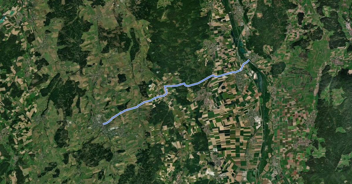 Маршрут Kellmünz - Ochsenhausen на спутниковом снимке