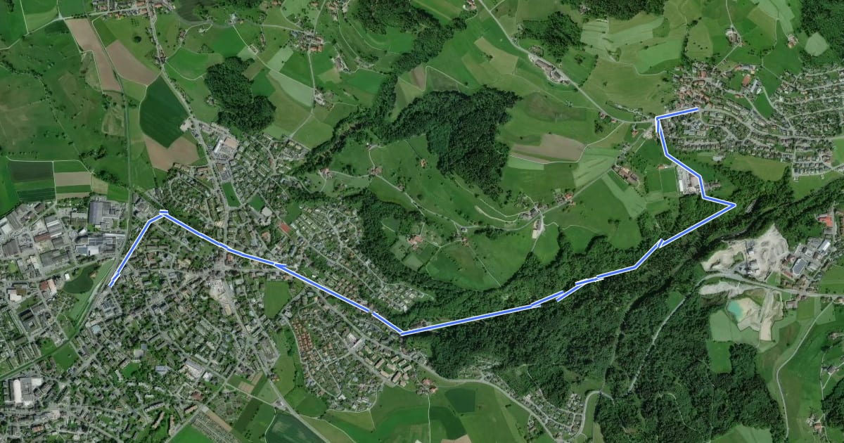 Маршрут Kempten - Adetswil на спутниковом снимке