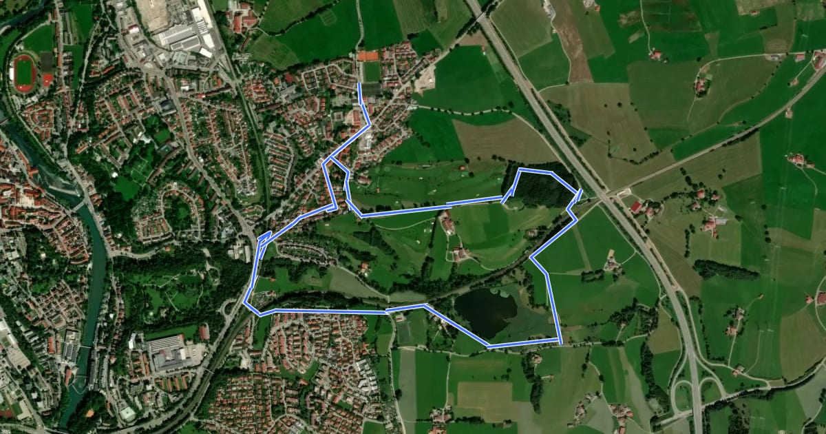 Маршрут Kempten: Rundtour nördlicher Alpenrand на спутниковом снимке