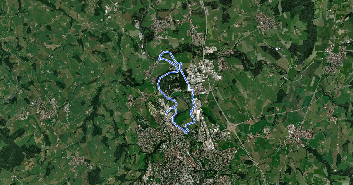Маршрут Kempten: Rundweg am Illerbogen на спутниковом снимке