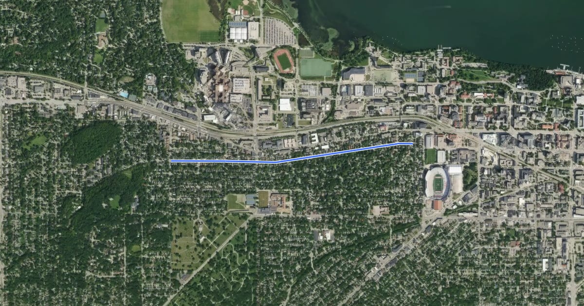 Маршрут Kendall Avenue Bicycle Boulevard на спутниковом снимке