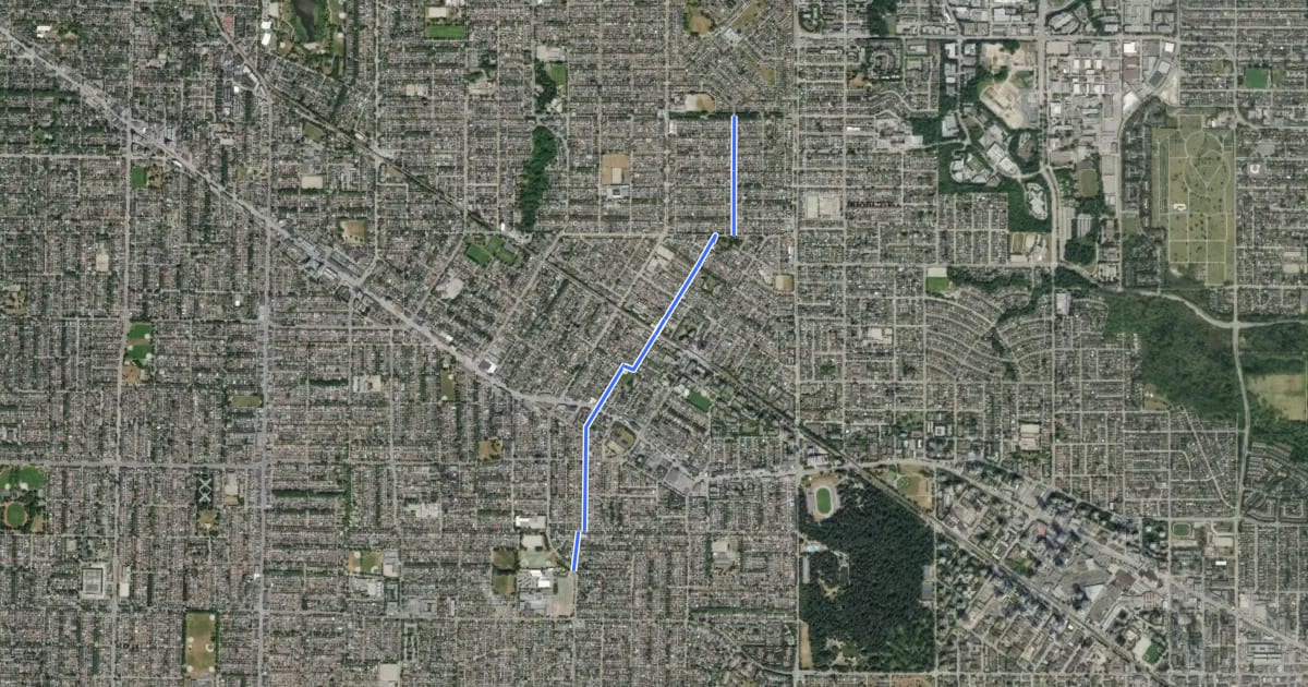 Маршрут Kerr-McHardy Bikeway на спутниковом снимке