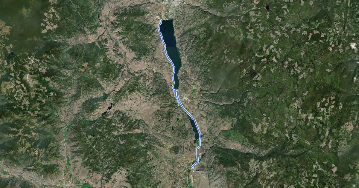 Маршрут Kettle Valley Rail Trail (south of Penticton) на спутниковом снимке