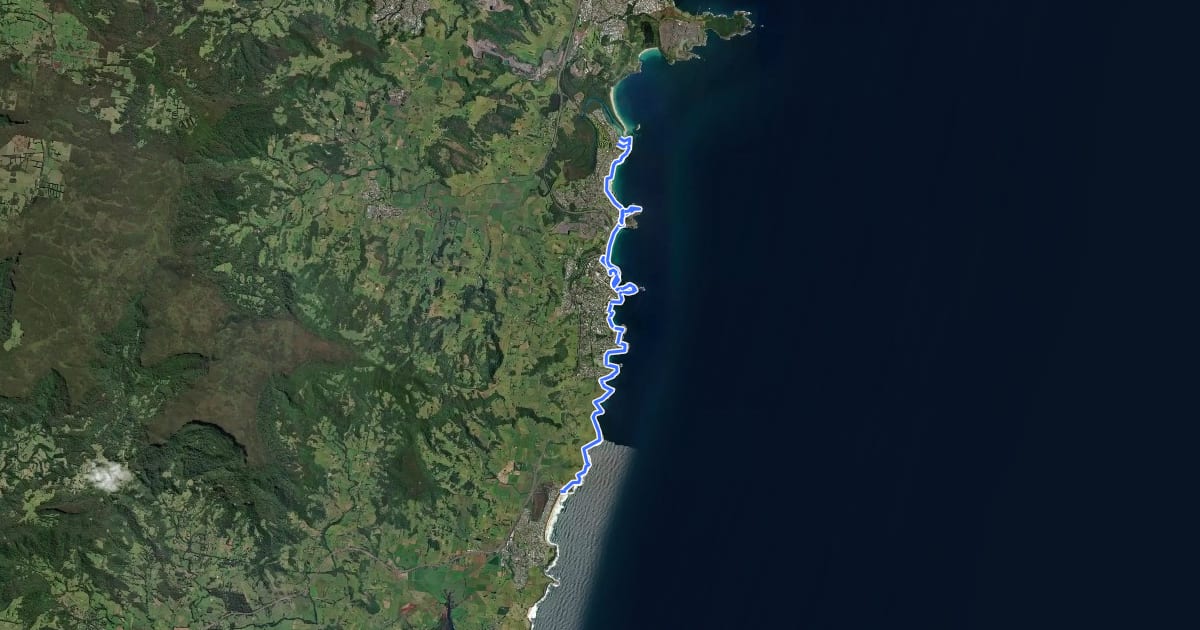 Маршрут Kiama Coast Walk на спутниковом снимке