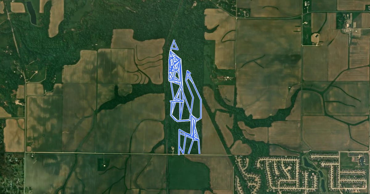 Маршрут Kickapoo Creek Rec Area на спутниковом снимке