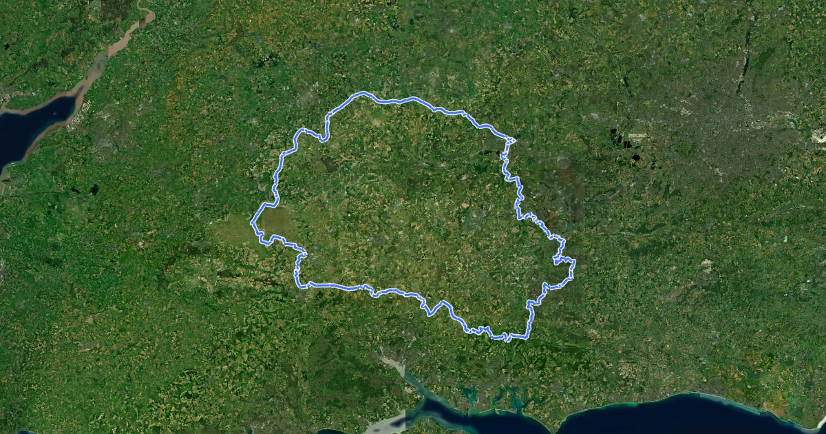 Маршрут King Alfred's Way на спутниковом снимке