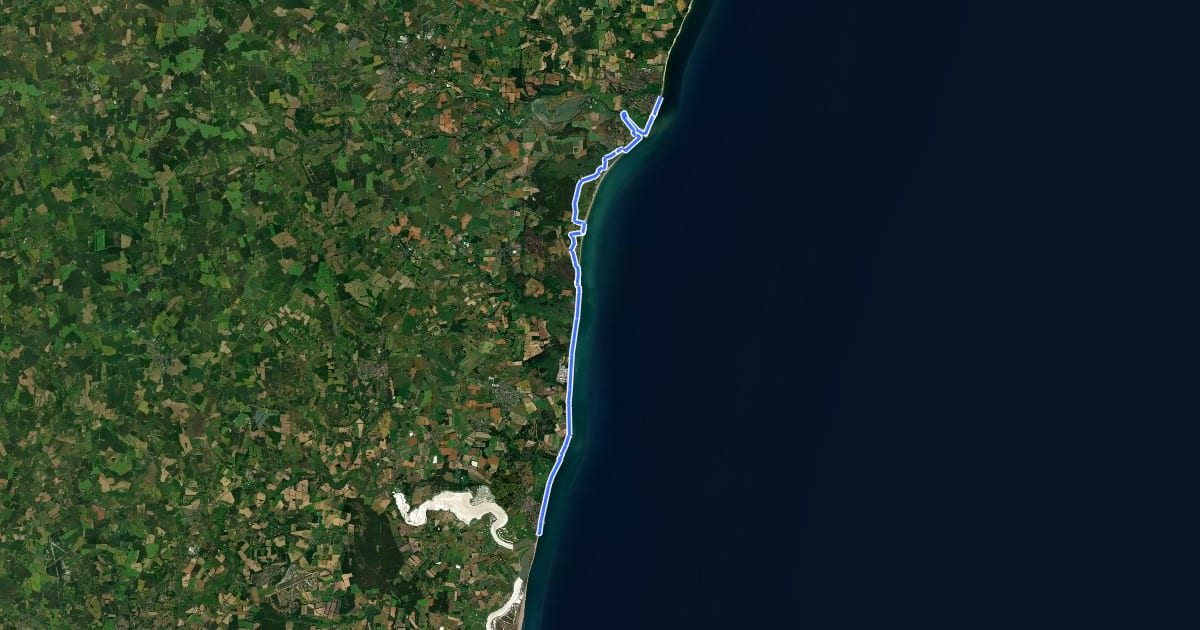 Маршрут King Charles III England Coast Path: Aldeburgh to Southwold на спутниковом снимке