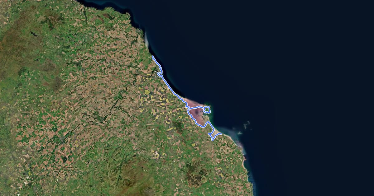 Маршрут King Charles III England Coast Path: Bamburgh to Scottish Borders на спутниковом снимке